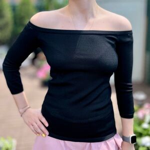 Forever 21 Size S Over Shoulder 3/4 Sleeve Top Black Slim Knitted